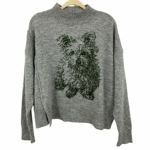 Anthropologie Moth Intarsia Dog Terrier Mock Neck Wool Blend Sweater Sz Large